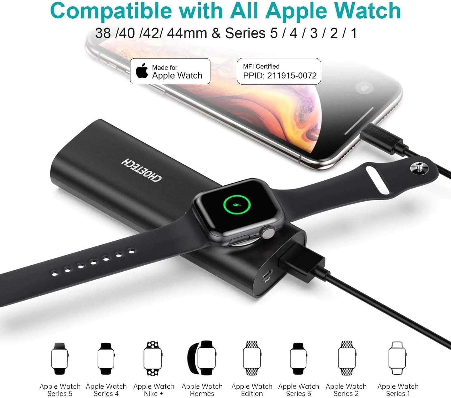 2-in-1 Portable Wireless iWatch Quick Charger 5000mAh Power Bank