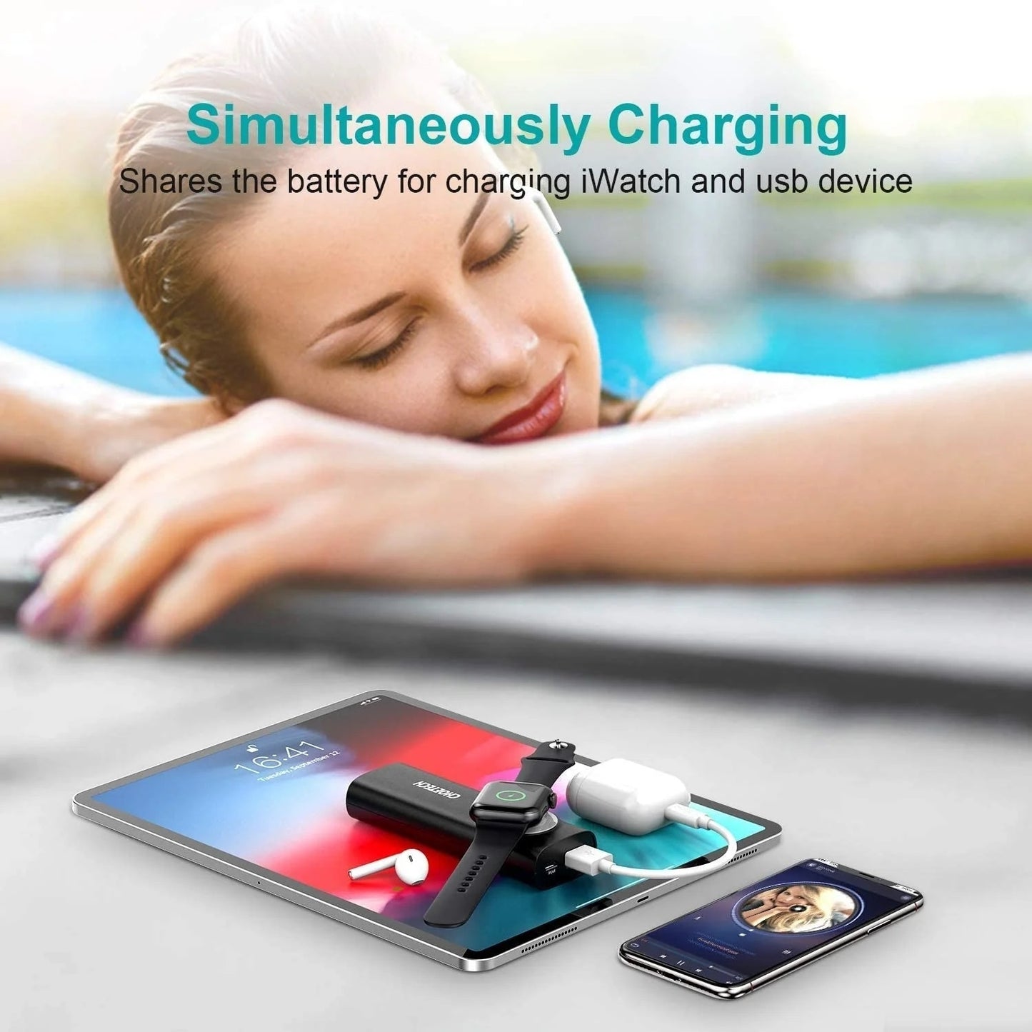 2-in-1 Portable Wireless iWatch Quick Charger 5000mAh Power Bank